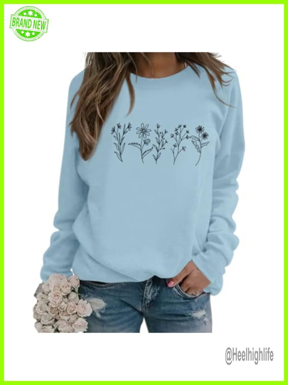 Floral Graphic Sweatshirt Womens Vintage Cotton Blend Pullover Crewneck Loose